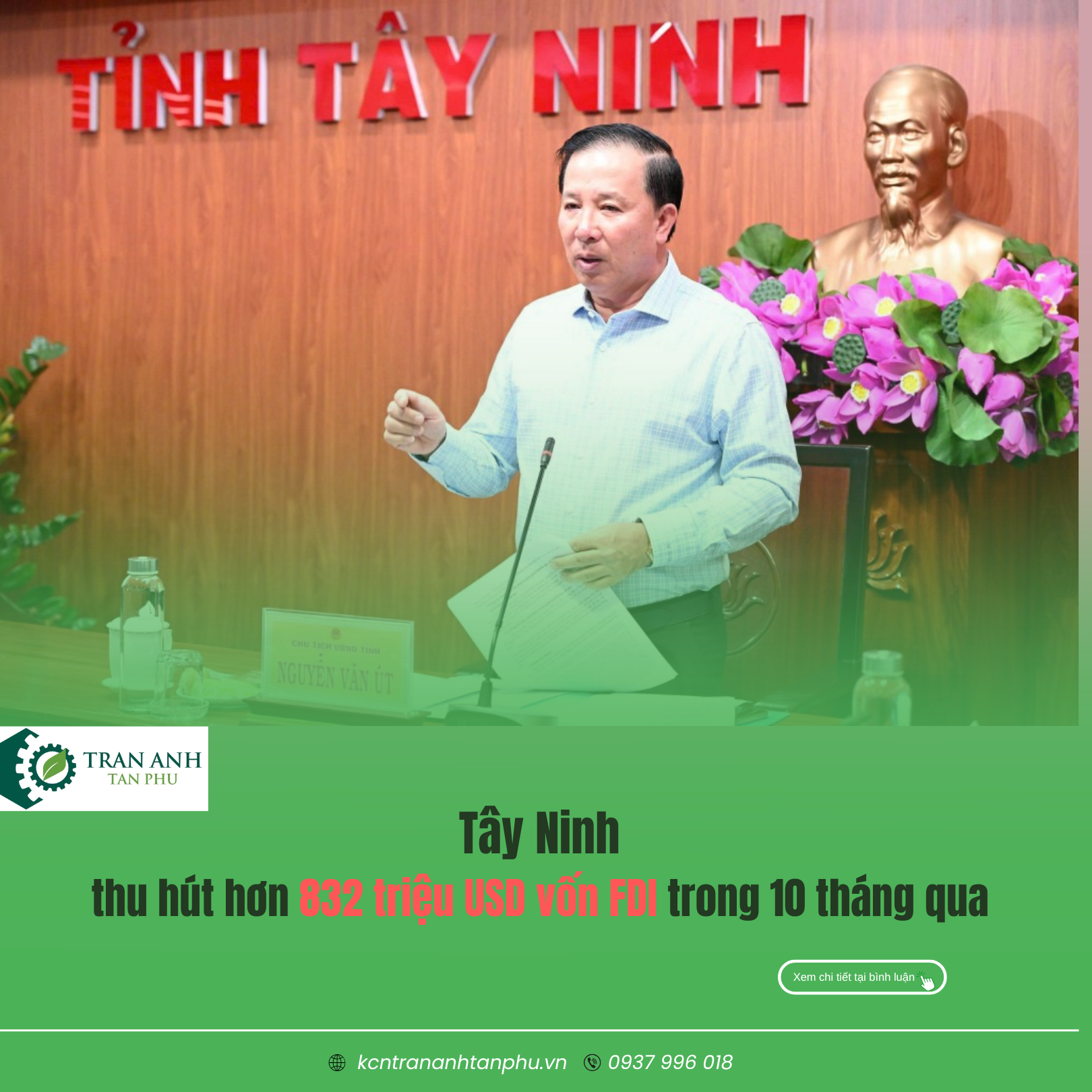 TÂY NINH THU HÚT HƠN 832 TRIỆU USD VỐN FDI TRONG 10 THÁNG QUA
