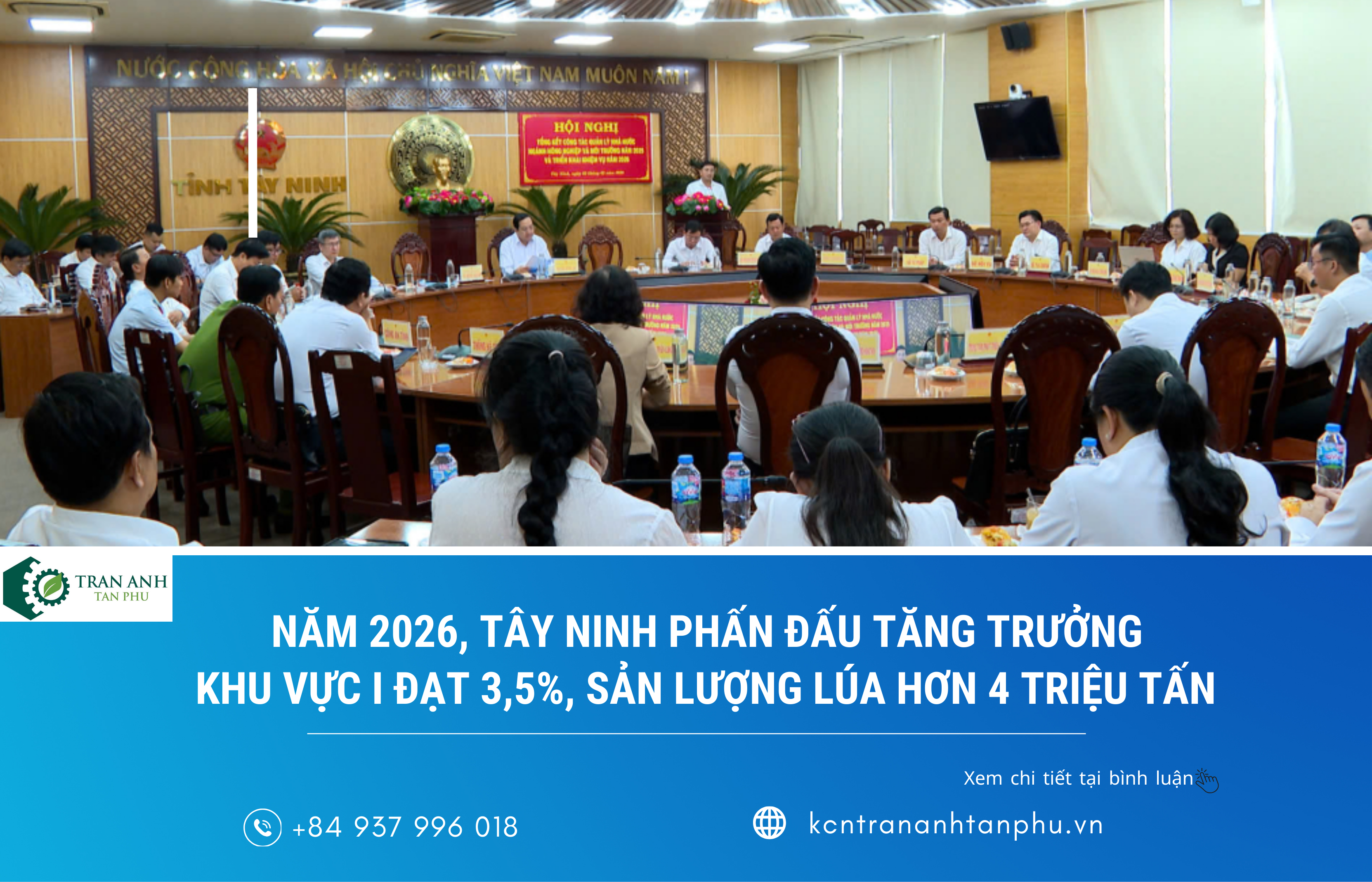 NĂM 2026, TÂY NINH PHẤN ĐẤU TĂNG TRƯỞNG KHU VỰC I ĐẠT 3,5%, SẢN LƯỢNG LÚA HƠN 4 TRIỆU TẤN